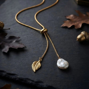 Notte d'ottobre collana con perla e foglia placcata oro 18k