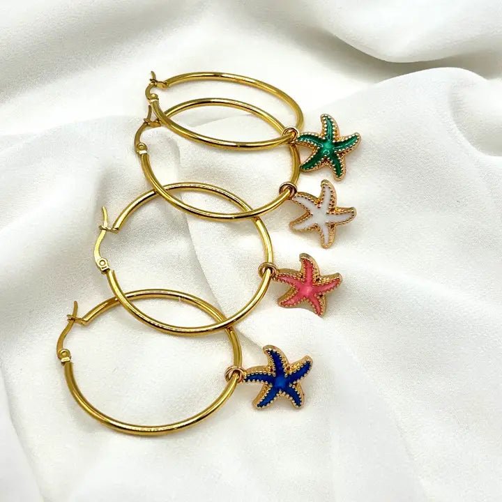 OCEAN STAR – Orecchini a cerchio con stelle marine smaltate - OE!