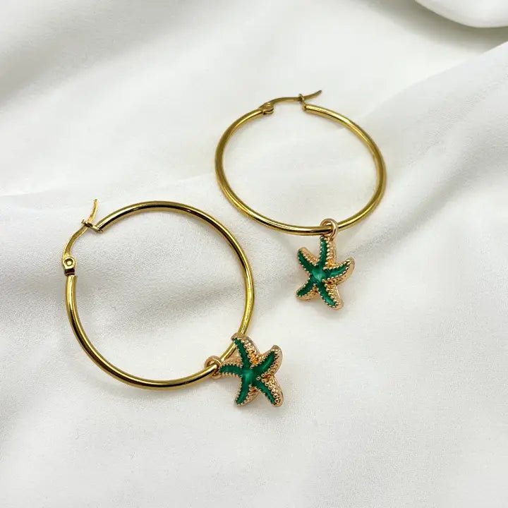 OCEAN STAR – Orecchini a cerchio con stelle marine smaltate - OE!