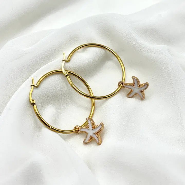 OCEAN STAR – Orecchini a cerchio con stelle marine smaltate - OE!