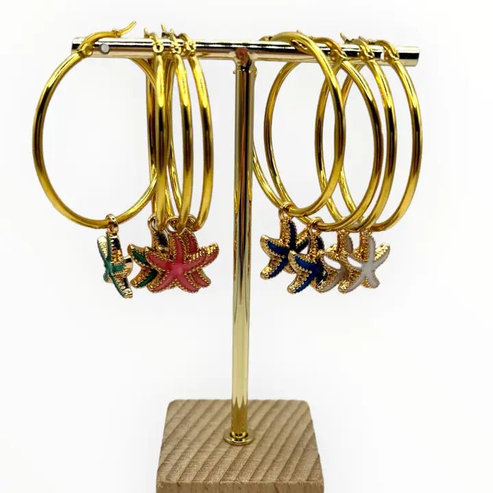 OCEAN STAR – Orecchini a cerchio con stelle marine smaltate - OE!