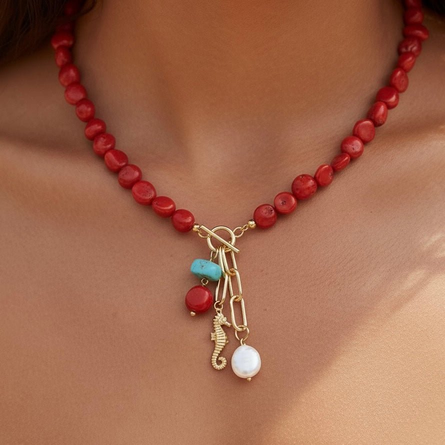 Odissea Marina – Collana con Bamboo Corallo e Magnesite - OE!