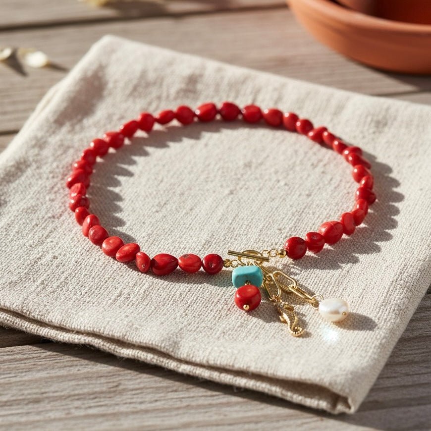 Odissea Marina – Collana con Bamboo Corallo e Magnesite - OE!