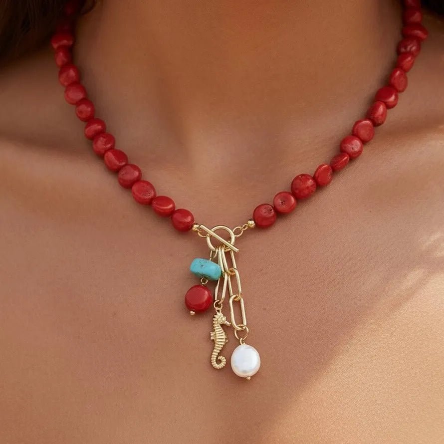 Odissea Marina – Collana con Bamboo Corallo e Magnesite - OE!