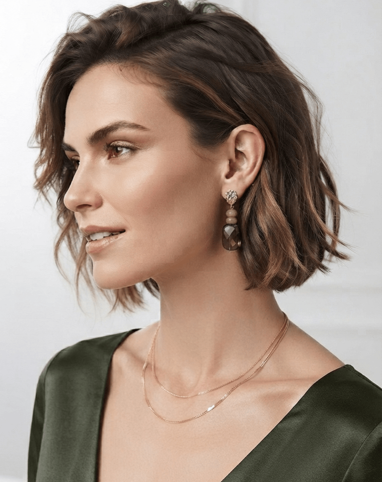 Olea orecchini placcati oro 18k con quarzo fumè e giada canadese - OE!