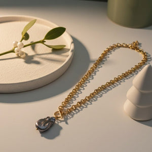 Ophelia chic collana in oro 18K acciaio inox e perla barocca