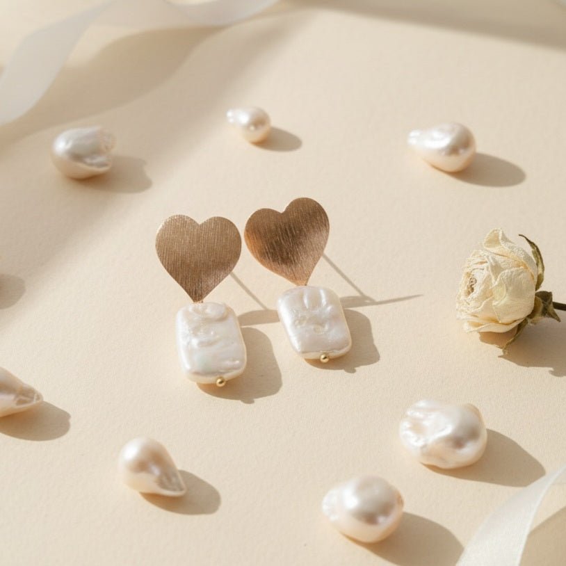 Orecchini Artigianali Made in Italy - Cuore Placcato Oro e Perla Barocca - OE!