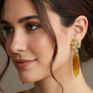 Orecchini con Agata Gialla e quarzo verde – Gioiello Artigianale Made in Italy - OE!