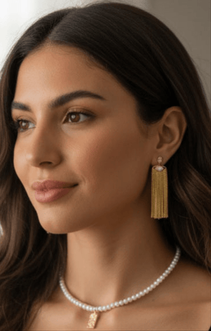 Orecchini con Frange Dorate e Perla di Fiume – Eleganza Luminosa - OE!