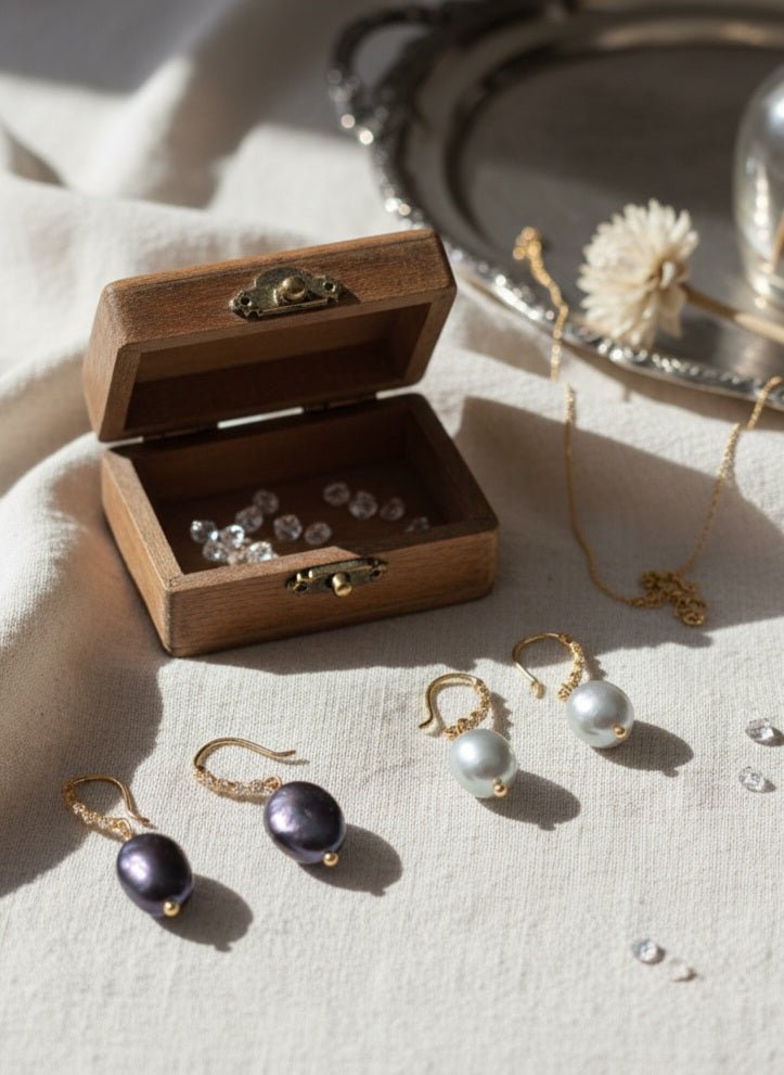 Orecchini con perle di fiume grigio scuro e zirconi – placcati oro 18K - OE!