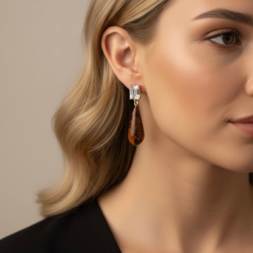 Orecchini con zirconi effetto Ambra – Placcati Oro 18K - OE!