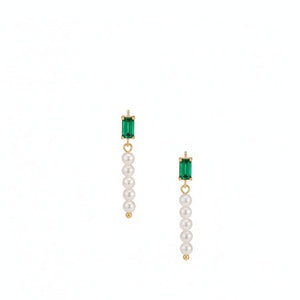 Orecchini Pendenti Artigianali Made in Italy con Cristallo Verde Rettangolare e Perle di Fiume Naturali - OE!