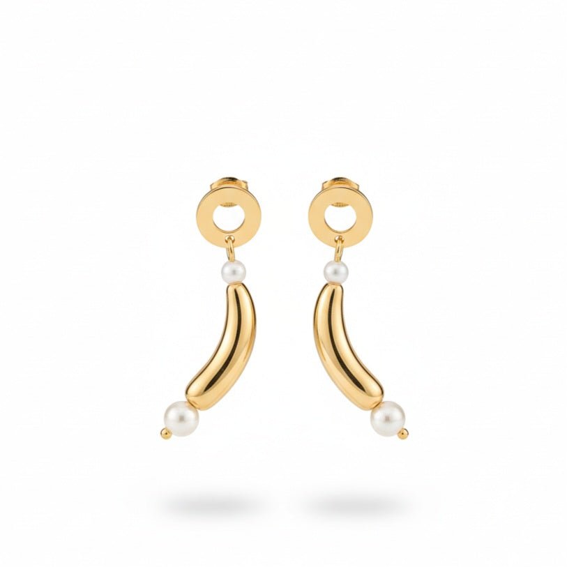 Orecchini Pendenti Artigianali Made in Italy con Perle di Fiume Naturali e Oro 18 K - Base Cerchio in Acciaio Inox - OE!