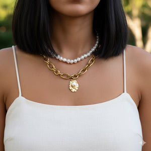 ORO GIALLO - Collana con catena e perle - OE!