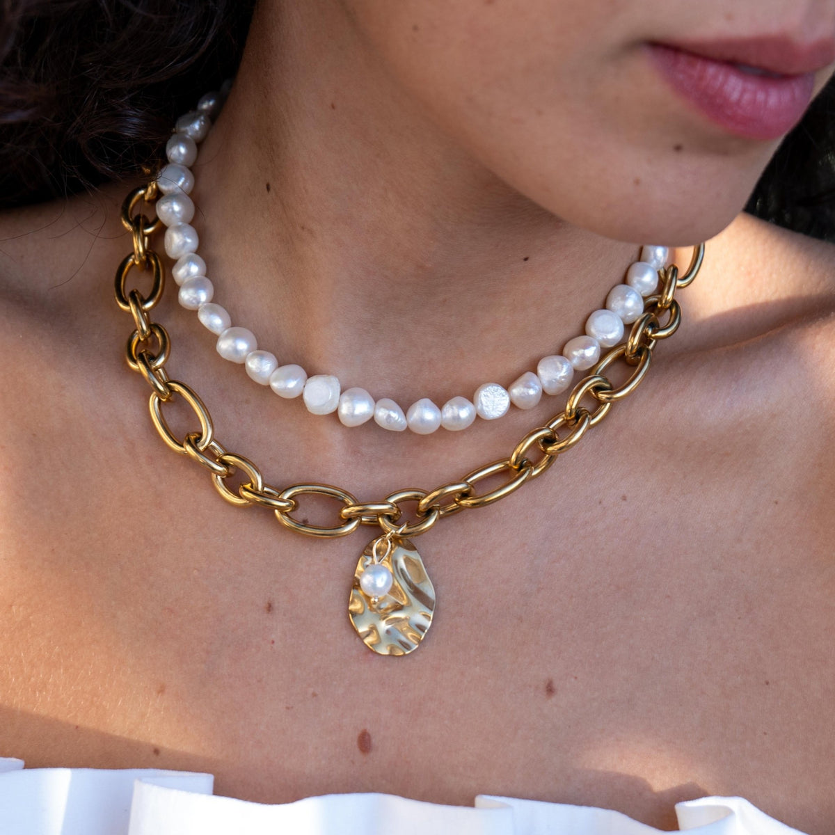 ORO GIALLO - Collana con catena e perle - OE!