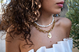 ORO GIALLO - Collana con catena e perle - OE!