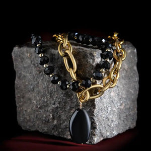 OSSIDIANA - Collana con pietra naturale e catena oro - OE!