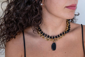 OSSIDIANA - Collana con pietra naturale e catena oro - OE!