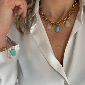 PASSIONE – Collana a catena con grandi pietre di amazzonite e quarzo - OE!