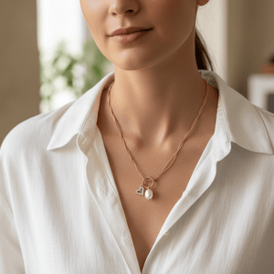 Pearls of Love - Collana Acciaio Oro 18k Nichel Free - Made in Italy Artigianale con Perla e Cuore Zirconi - OE!