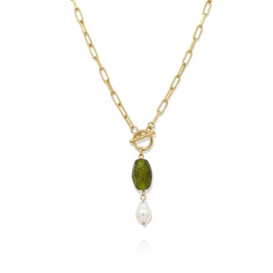 PERIDOT GRACE - Collana Artigianale Peridoto Verde e Perla Naturale - OE!