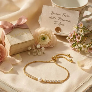 Perla madre bracciale zirconi e perla artigianale - OE!