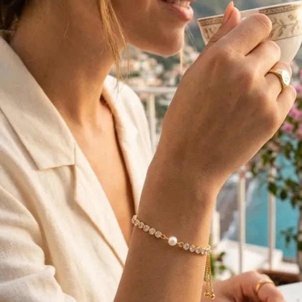 Perla madre bracciale zirconi e perla artigianale - OE!