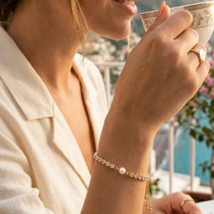 Perla madre bracciale zirconi e perla artigianale - OE!