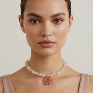 Petali rosa collana in quarzo naturale e cristallo - OE!