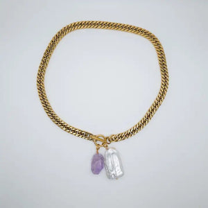 Precious Alchemy - collana a catena con perla ed ametista - OE!