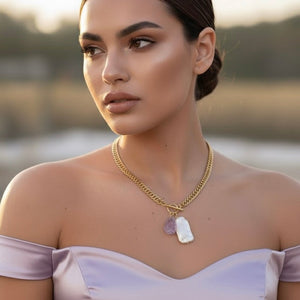 Precious Alchemy - collana a catena con perla ed ametista - OE!