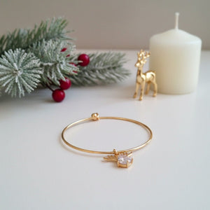 Reindeer - bracciale rigido dorato con ciondolo in cristallo - OE!