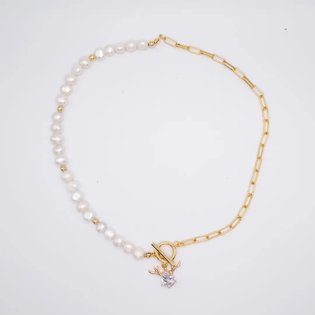 REINDEER – COLLANA A CATENA PLACCATA ORO CON PERLE - OE!