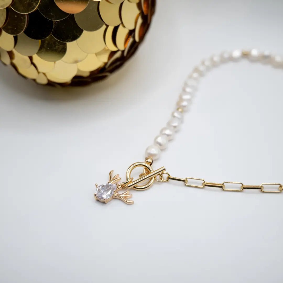 REINDEER – COLLANA A CATENA PLACCATA ORO CON PERLE - OE!