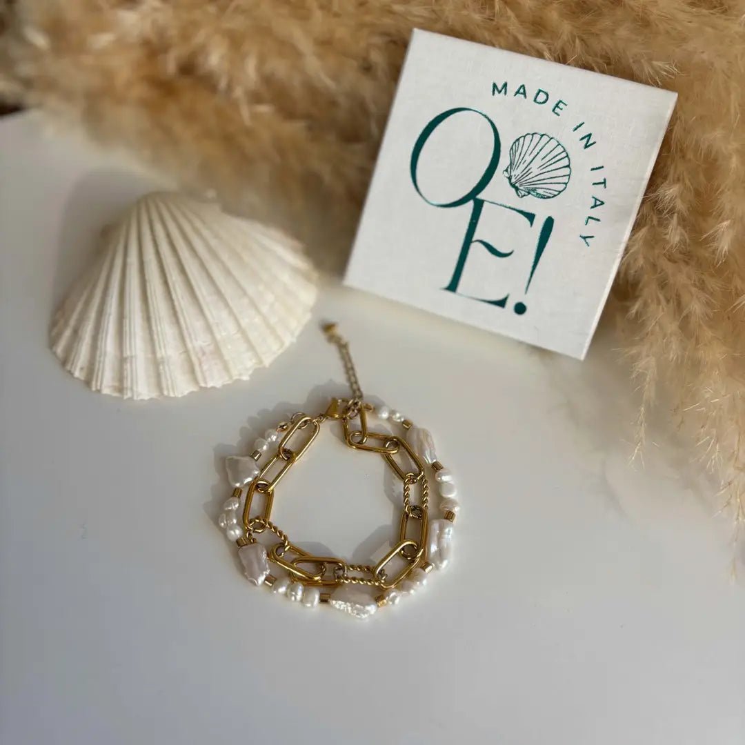 RELAZIONE – Bracciale a catena dorata con perla keshi - OE!