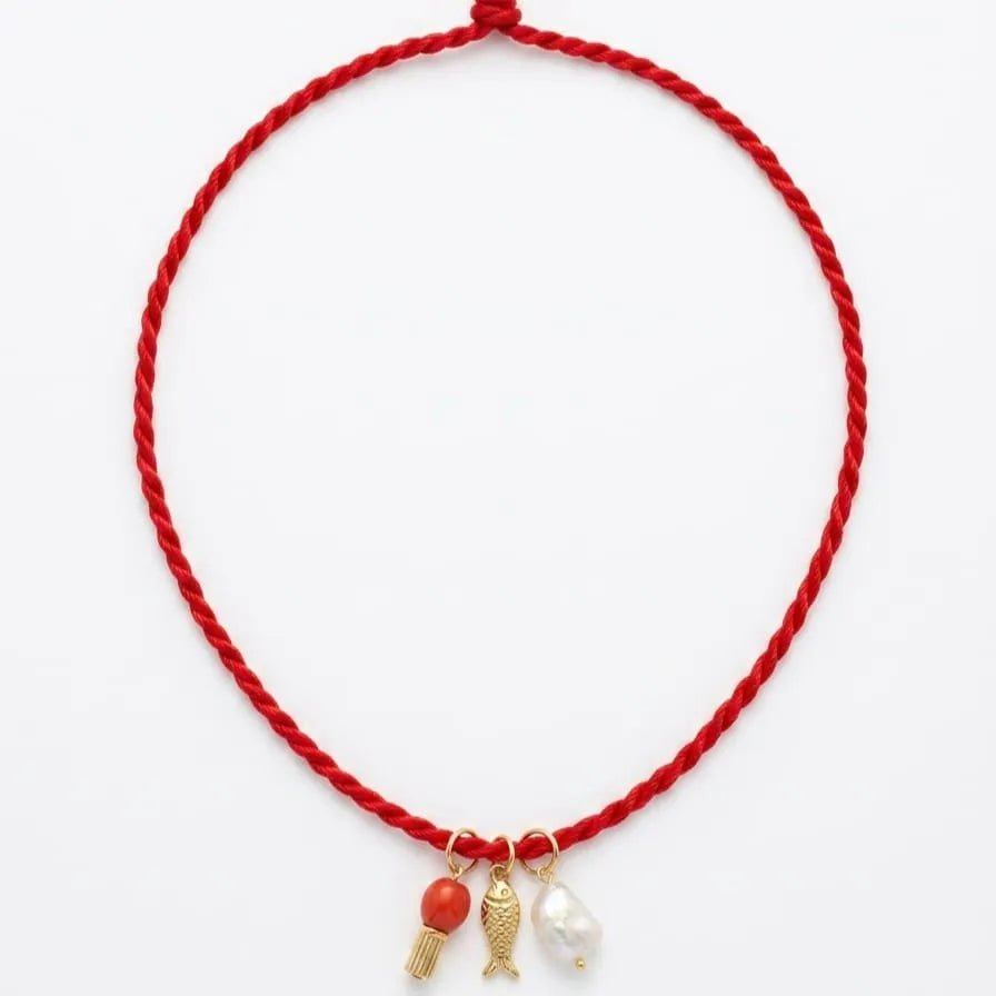 Resort Summer collana in corda rossa con charms - OE!