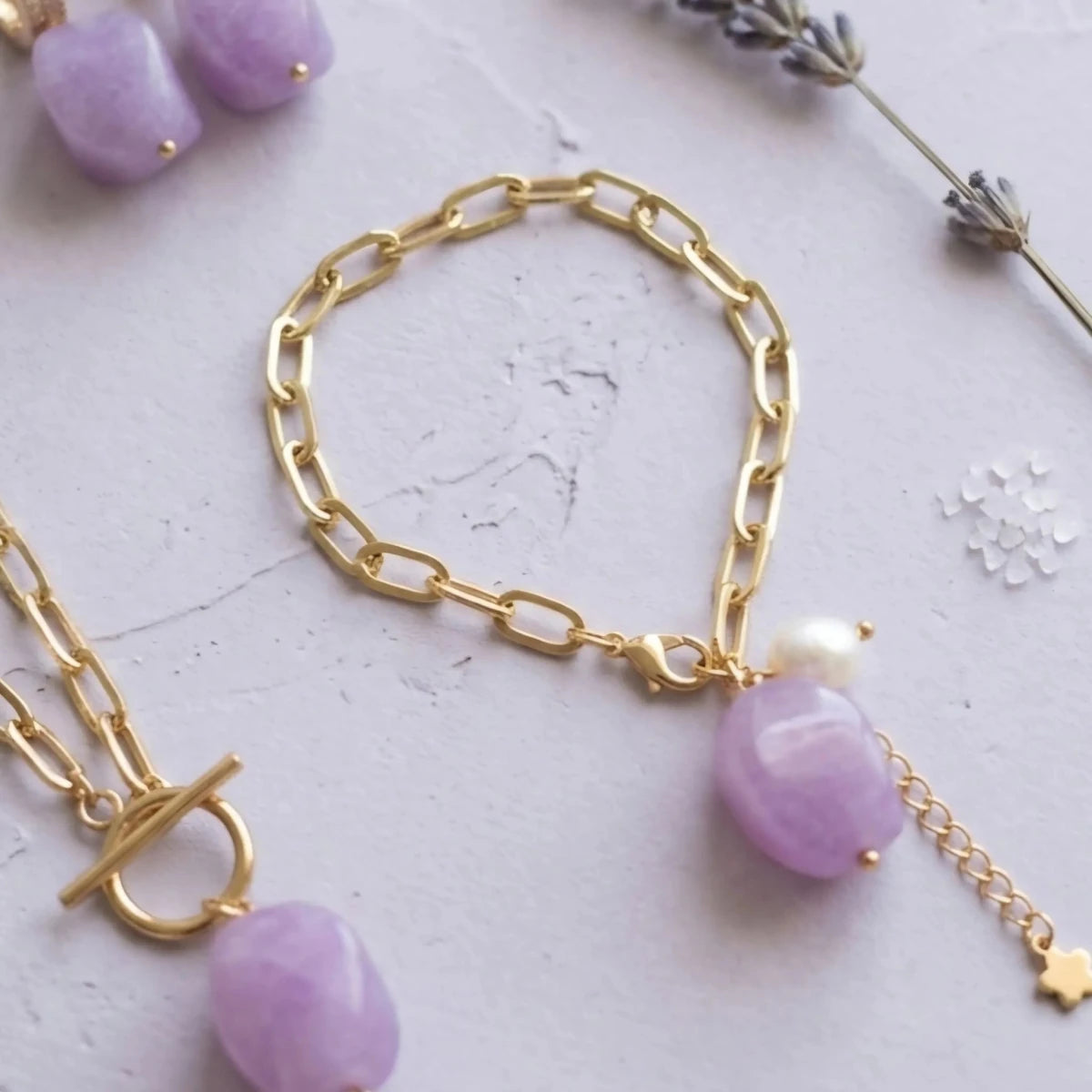 Respiro di primavera bracciale placcato oro 18k e giada - OE!