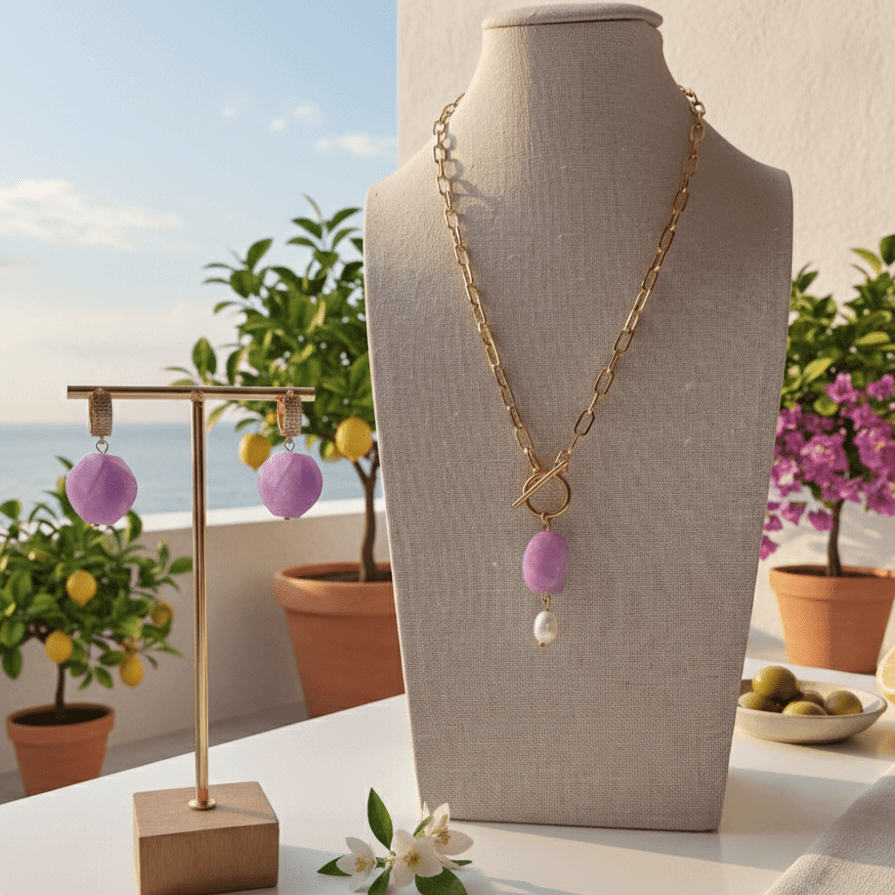 Respiro di primavera collana in acciaio oro 18k e giada