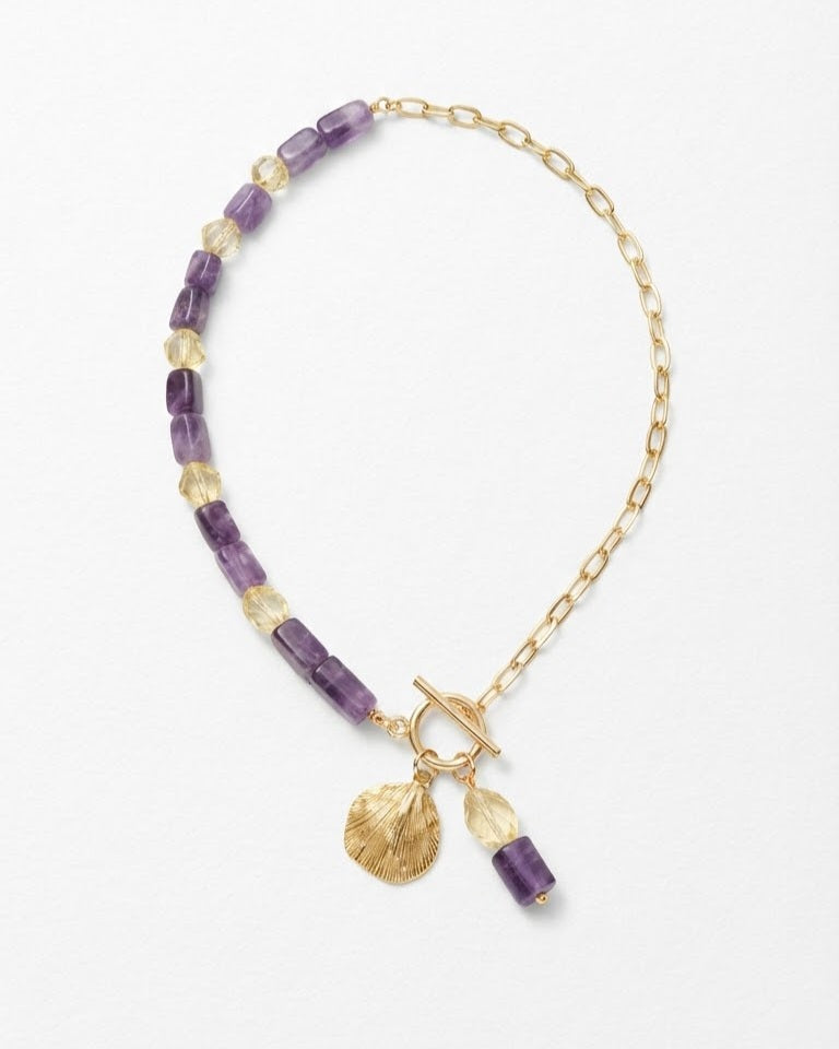Vigneto collana artigianale placcata oro 18k con ametista e cristalli