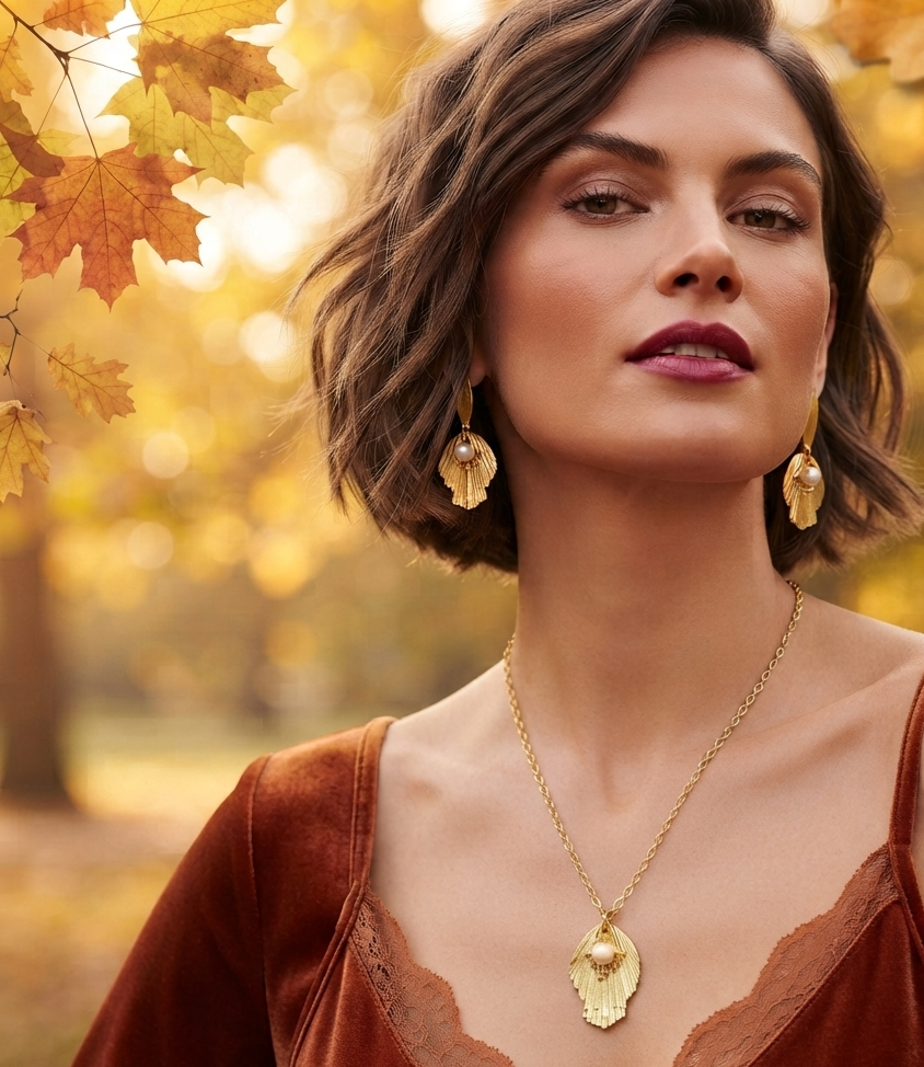 Perla foglia orecchini artigianali placcati oro 18k