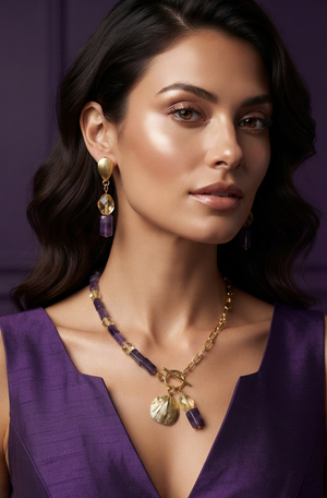 Vigneto orecchini artigianali placcati oro 18k con cristalli e ametista
