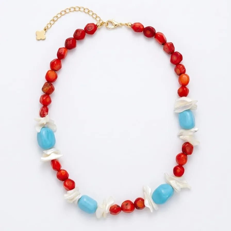 salsedine collana artigianale corallo bamboo turchese madreperla - OE!