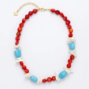 salsedine collana artigianale corallo bamboo turchese madreperla - OE!