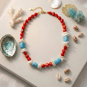 salsedine collana artigianale corallo bamboo turchese madreperla - OE!