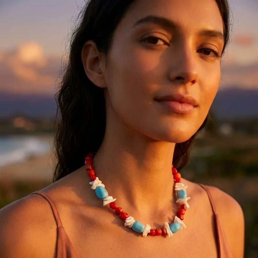 salsedine collana artigianale corallo bamboo turchese madreperla - OE!