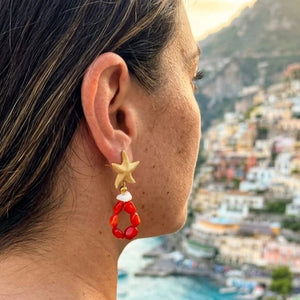 Salsedine orecchini artigianali a clip madreperla e corallo bamboo - OE!