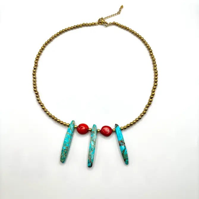 SCHEGGE - Collana con diaspro turchese e corallo bamboo - OE!