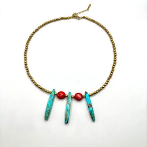 SCHEGGE - Collana con diaspro turchese e corallo bamboo - OE!