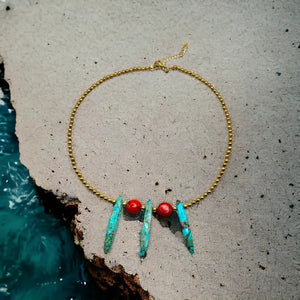 SCHEGGE - Collana con diaspro turchese e corallo bamboo - OE!