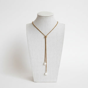 Serpèlia - Collana Saliscendi Acciaio Inox Placcato Oro 18K con Perle Naturali Finali - Regolabile Artigianale Made in Italy - OE!